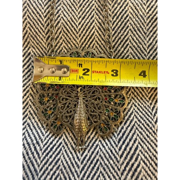 Vintage Gold Peacock Pendant Necklace With Enamel Detailing & Chain - Picture 7 of 9